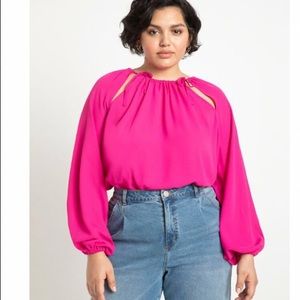 Hot pink cut-out neck blouse